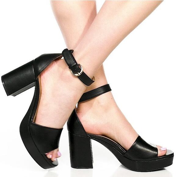 Naturalizer 27 Edit Womens 6M Black Leather Delphie Platform Heel Sandal LB12-22 - Picture 1 of 7